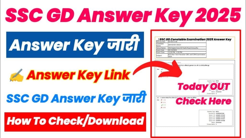 Ssc GD Answer 2025 Link : एसएससी जीडी आंसर की यहाँ से चेक करें Direct Link Ssc GD Answer 2025 Link :