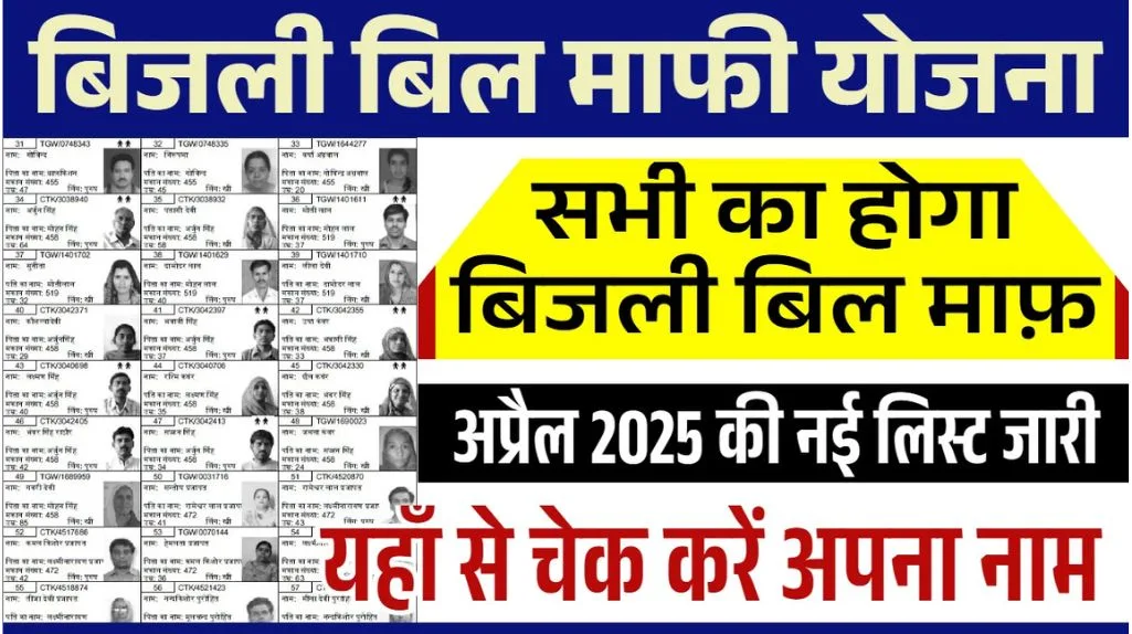 Bijli Bill Mafi Yojana List 2025: बिजली बिल माफ़ी योजना की नई लिस्ट जारी, यहाँ से करे चेक Bijli Bill Mafi Yojana List 2025